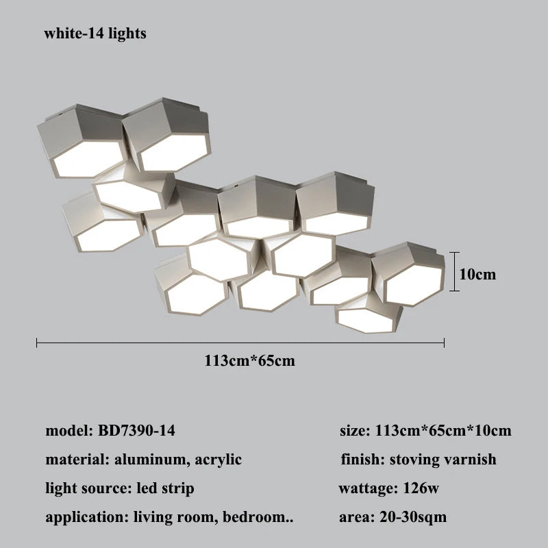 Modern Iron Acrylic LED Ceiling Light / Three Colors / Black / 3 Heads