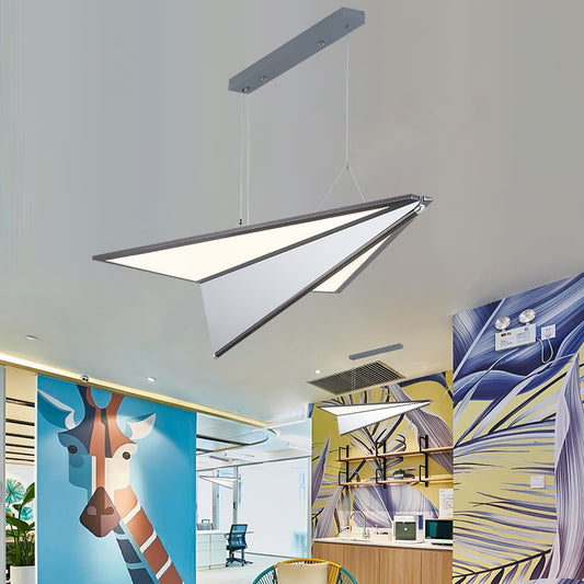 Airplane Integrated LED Pendant Light / L 29.1″ x W 22.4″ x H 5.9″ / Silver & White / Cool Light