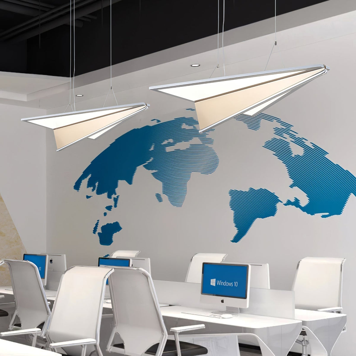 Airplane Integrated LED Pendant Light / L 29.1″ x W 22.4″ x H 5.9″ / Dark Grey & White / Warm Light