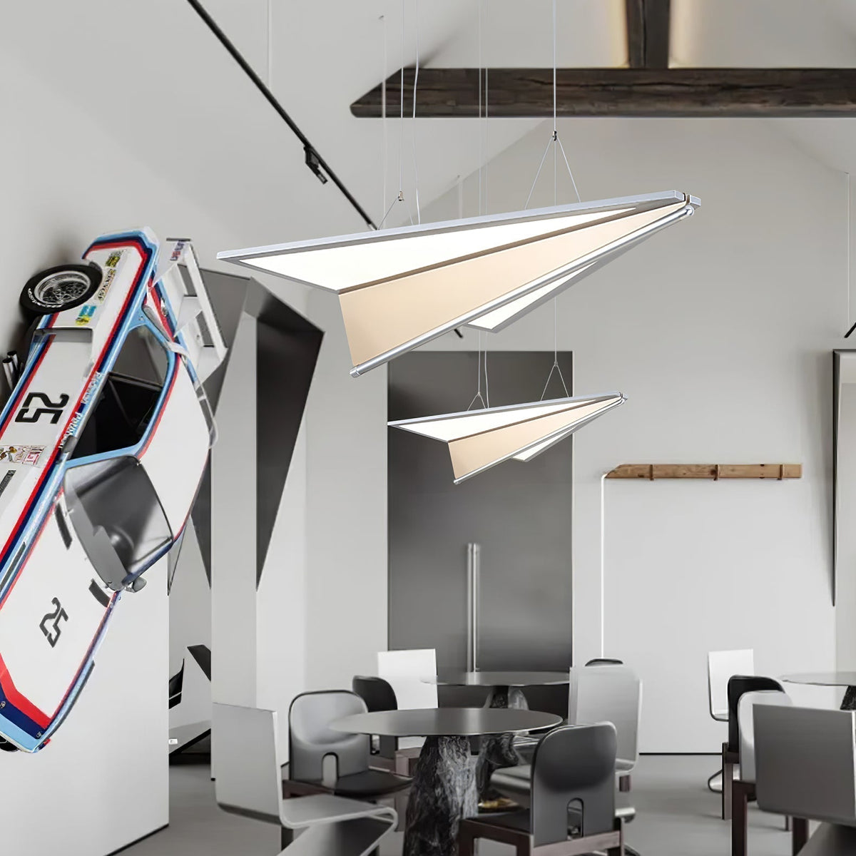 Airplane Integrated LED Pendant Light / L 29.1″ x W 22.4″ x H 5.9″ / Dark Grey & White / Cool Light