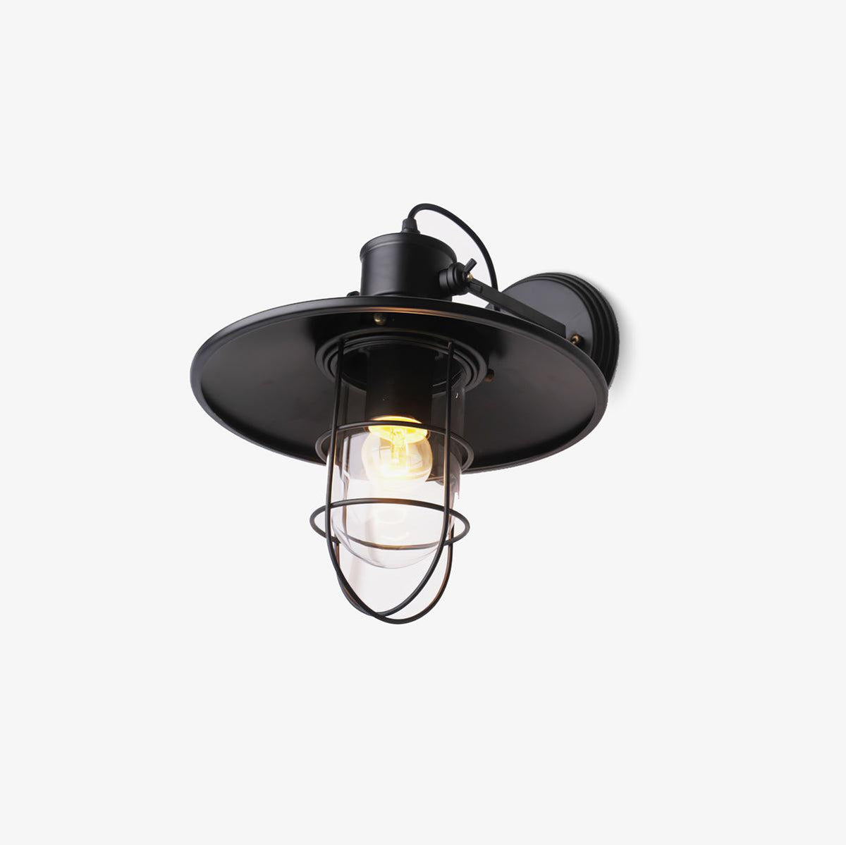 Black Cage Glass Wall Light / ∅ 10.6″ x H 9.8″ / Dia 27cm x H 25cm / Black & Clear glass