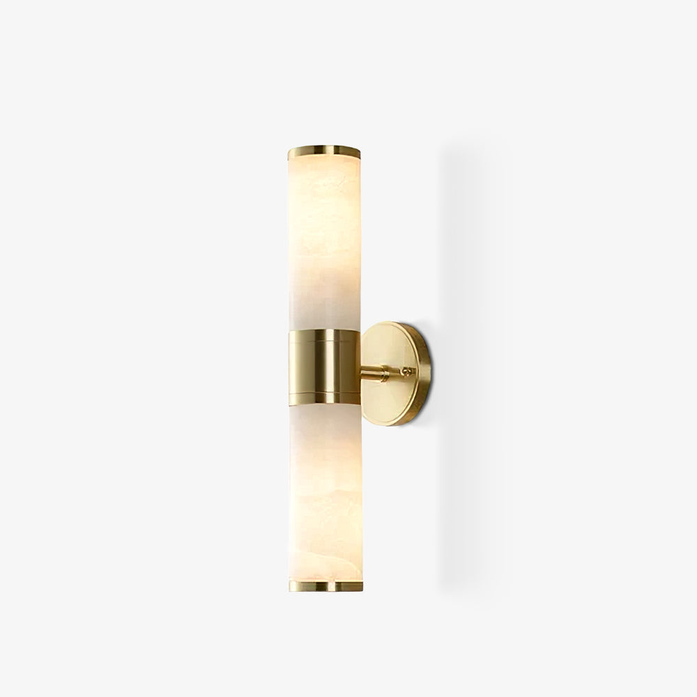 Brass Alabaster Twin-Shade Wall Light / ∅ 3.1″ x H 9.4″ / Dia 8cm x H 24cm / Gold & White