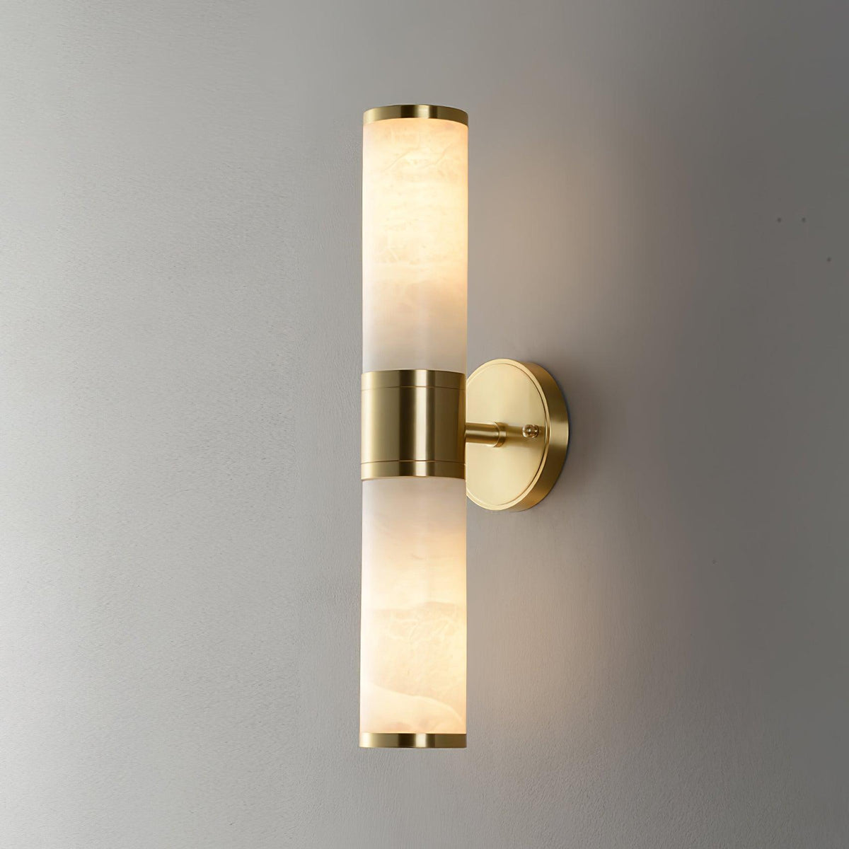 Brass Alabaster Twin-Shade Wall Light