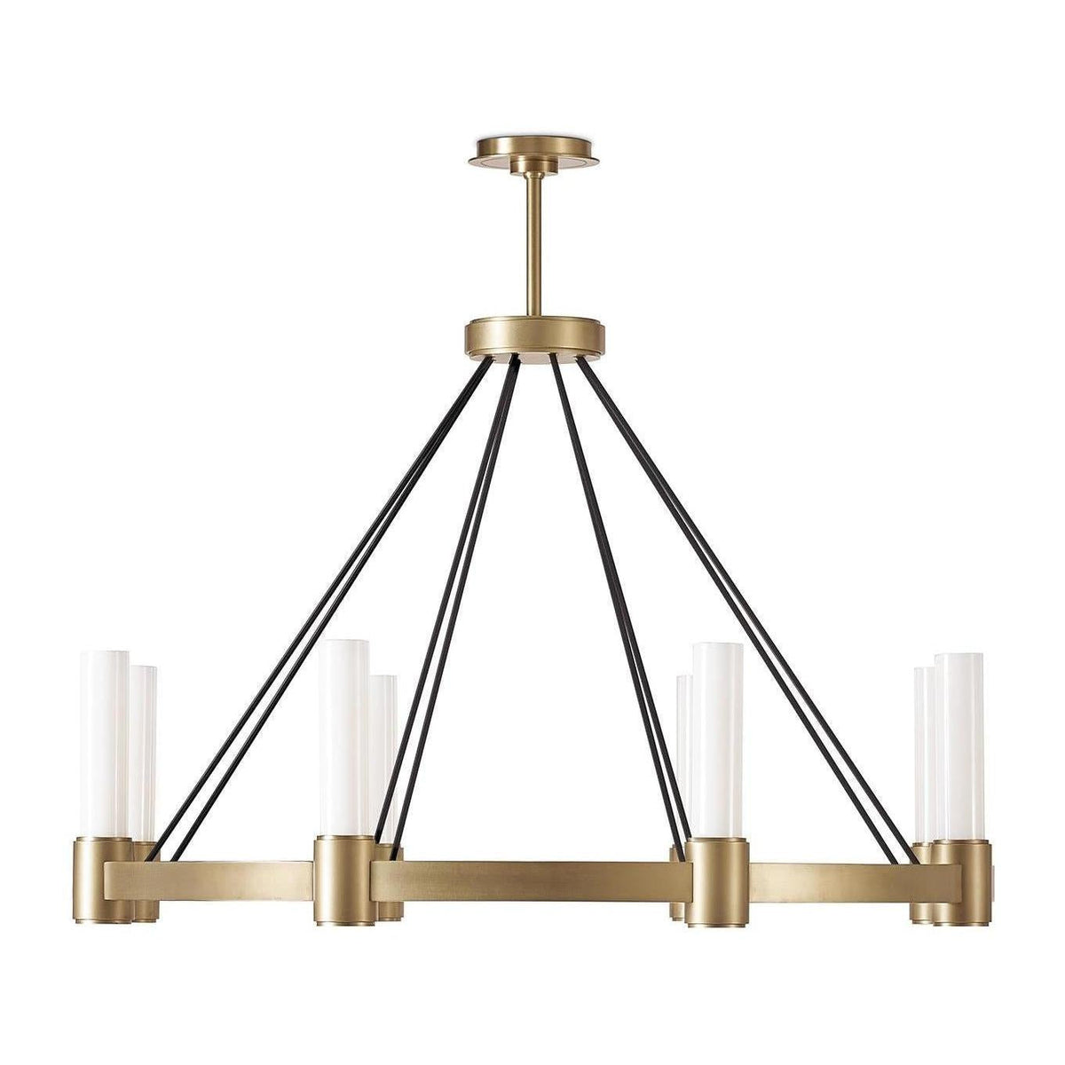 Eight-Pillar Opal Glass Chandelier / Natural Brass
