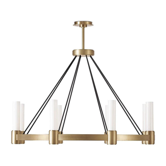 Eight-Pillar Opal Glass Chandelier / Natural Brass