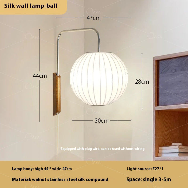 Japanese Silk LED Bedside Wall Light / UFO Style / US