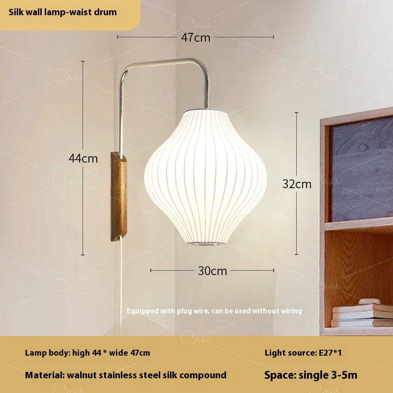 Japanese Silk LED Bedside Wall Light / Ball Style / EU