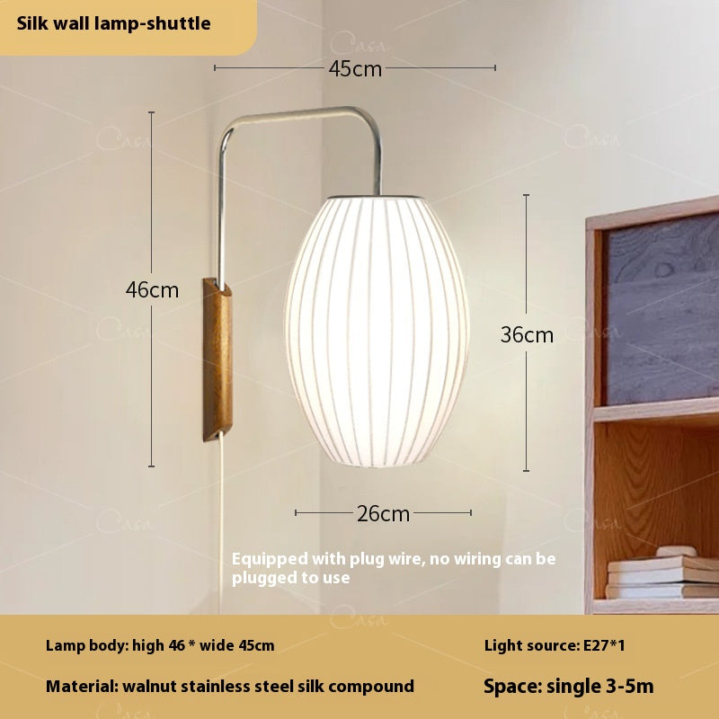 Japanese Silk LED Bedside Wall Light / Shuttle Style / US