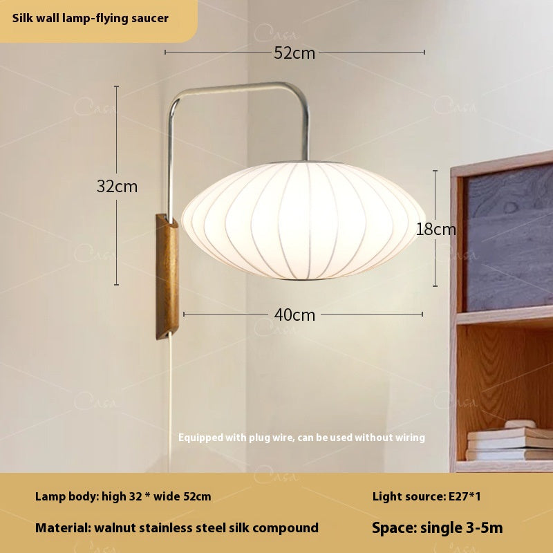 Japanese Silk LED Bedside Wall Light / UFO Style / EU