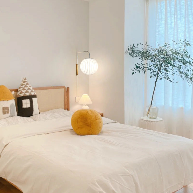 Japanese Silk LED Bedside Wall Light / Waist Drum Style / US