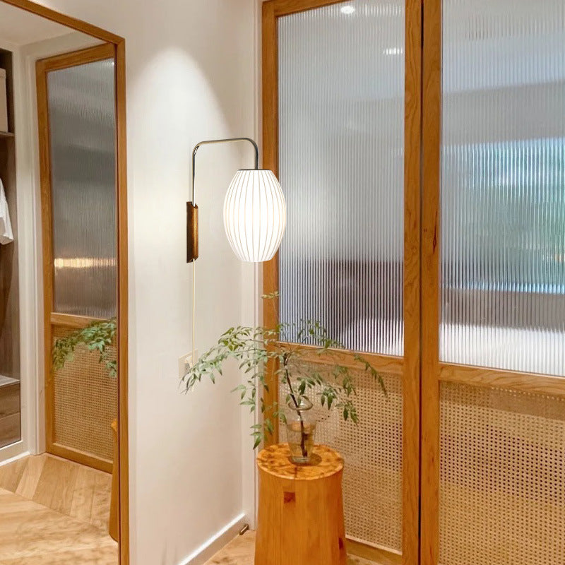 Japanese Silk LED Bedside Wall Light / Waist Drum Style / EU