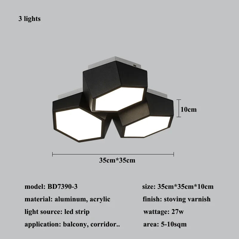 Modern Iron Acrylic LED Ceiling Light / Neutral Light / Black / 7 Heads