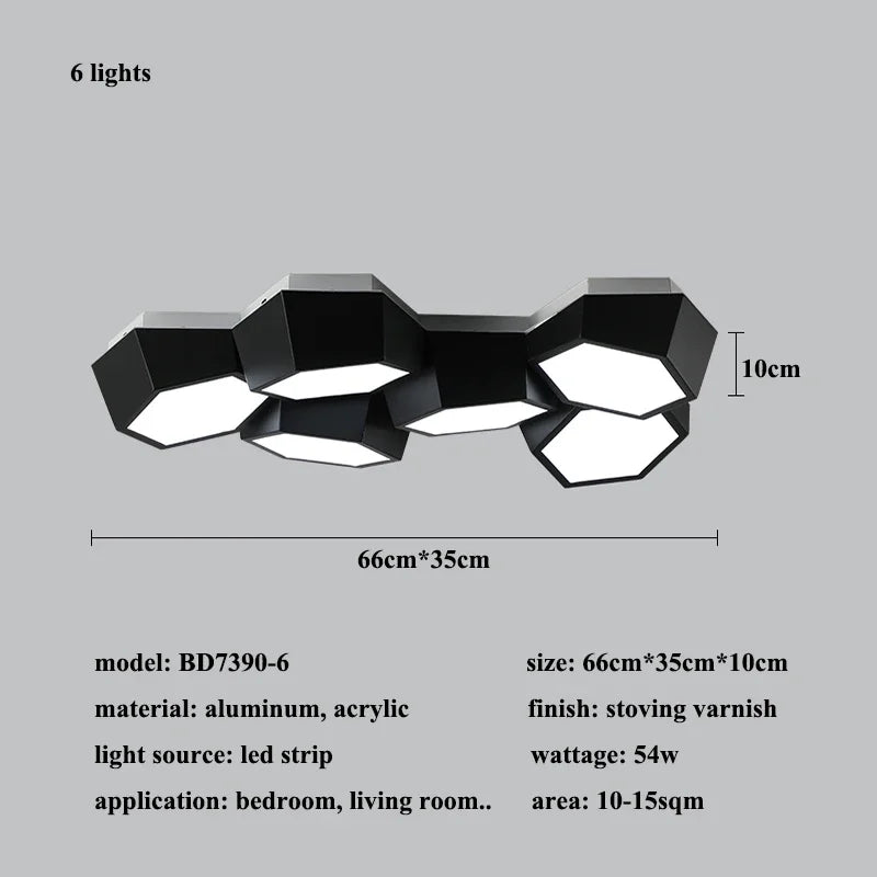 Modern Iron Acrylic LED Ceiling Light / Neutral Light / Black / 9 Heads
