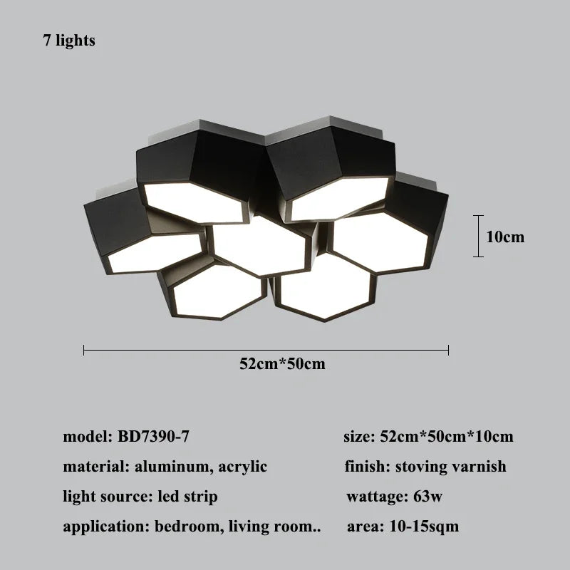 Modern Iron Acrylic LED Ceiling Light / Neutral Light / Black / 14 Heads
