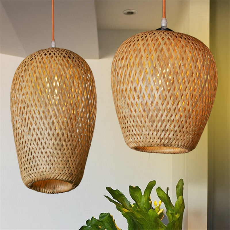 Three-Light Bamboo Pendant Chandelier / Wooden / C With 9W bulb