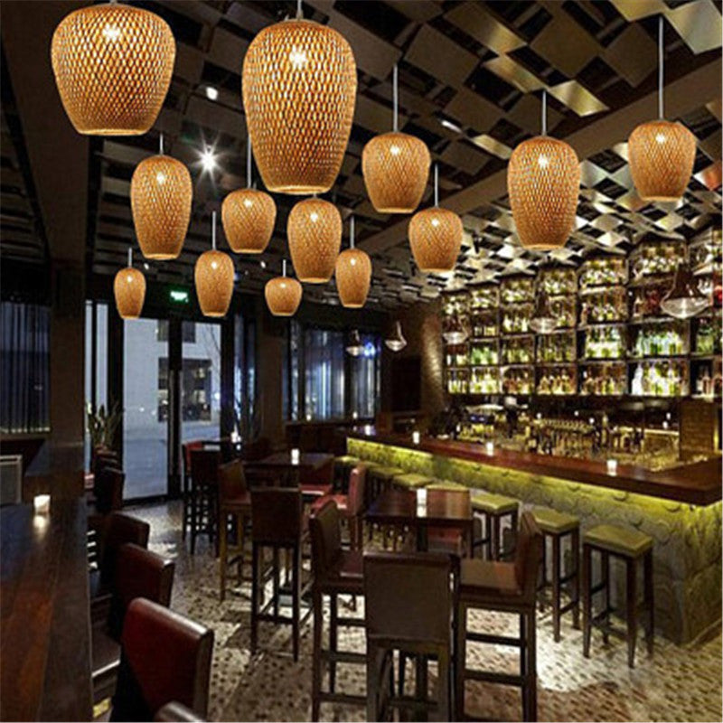 Three-Light Bamboo Pendant Chandelier / Wooden / A With 9W bulb